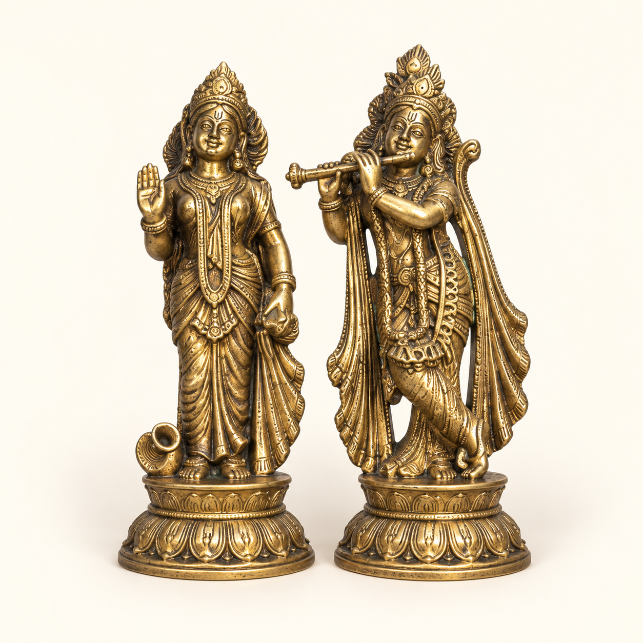 Radha–Krishna Standing Pair on an ivory studio background