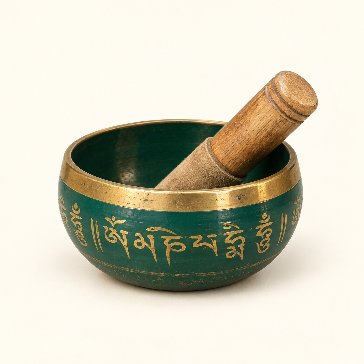 Green Singing Bowl on an ivory studio background